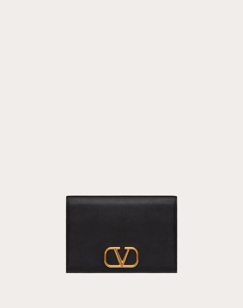 V Logo Leather Pouch in Black - Valentino Garavani