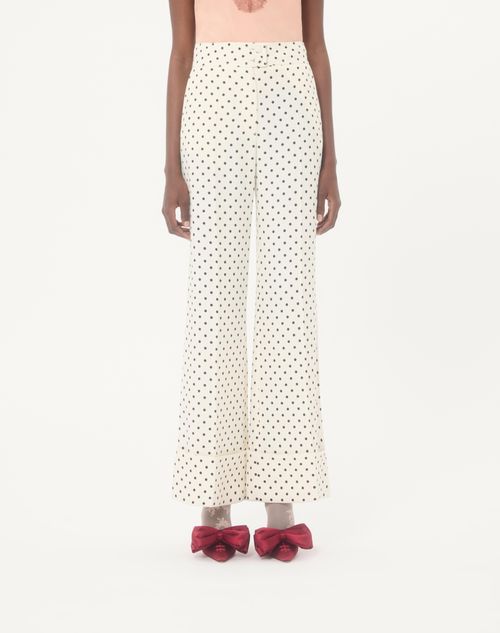 Valentino - Supergran Trousers With Plusdepois Print - Birch/black - Woman - Pants And Shorts