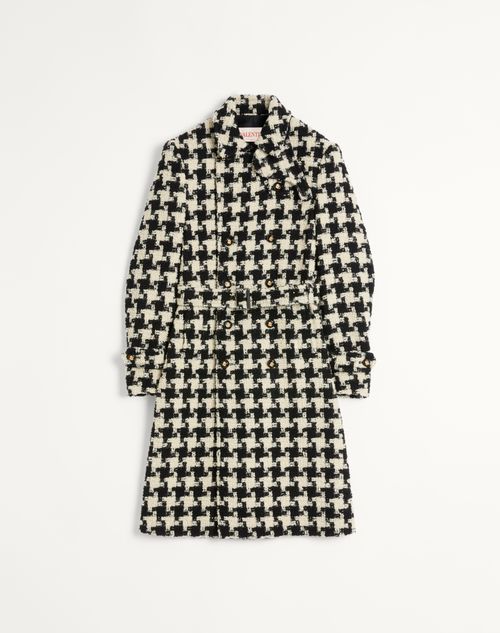 Valentino - Double-breasted Wool Trench Coat With Pied De Coque Motif - Ivory/black - Man - Man Ready To Wear Sale