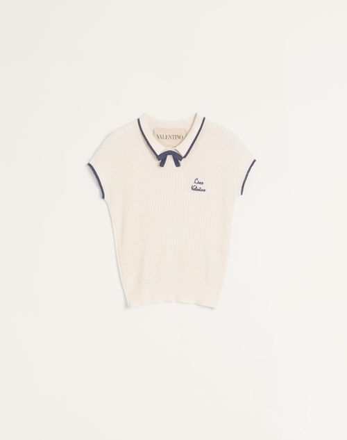 Valentino - Cotton Top - Birch/provence Blue/birch - Woman - Knitwear