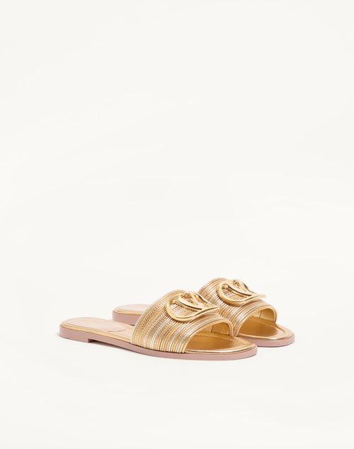 Valentino Garavani - Sandalo Slide Vlogo Signature Metallizzato Con Ricamo Cornely - Oro - Donna - Sandali