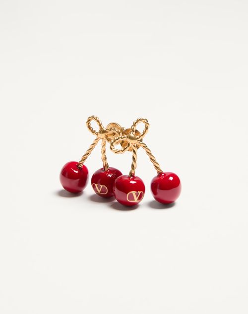 Valentino Garavani - Cherryfic Metal And Enamel Earrings - Antique Brass/red - Woman - Jewelry