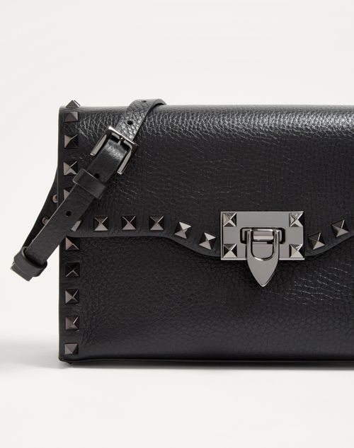 Valentino Garavani - Small Rockstud Grainy Calfskin Crossbody Bag - Black - Woman - Shoulder Bags