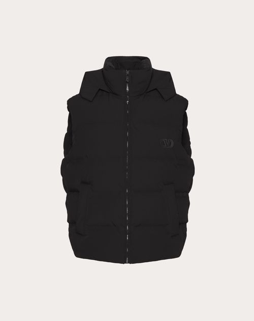 Valentino - Matte Nylon Hooded Waistcoat With Vlogo Signature Patch - Black - Man - Outerwear