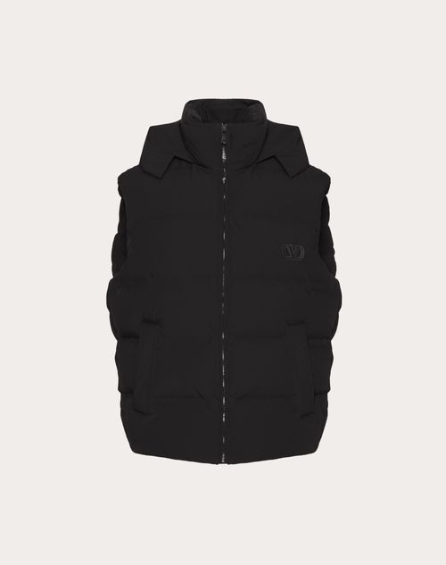 Valentino - Matt Nylon Hooded Waistcoat With Vlogo Signature Patch - Black - Man - Outerwear