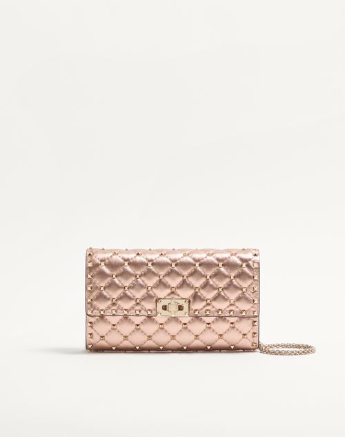 Valentino Garavani - Bolso De Hombro Valentino Garavani Rockstud Spike De Cuero Napa Laminado - Rose Cannelle - Mujer - Bolso De Mano