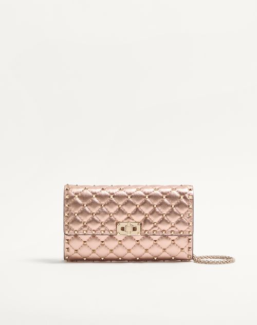 Valentino Garavani - Sac Porté Épaule Valentino Garavani Rockstud Spike En Cuir Nappa Lamé - Rose Cannelle - Femme - Pochettes