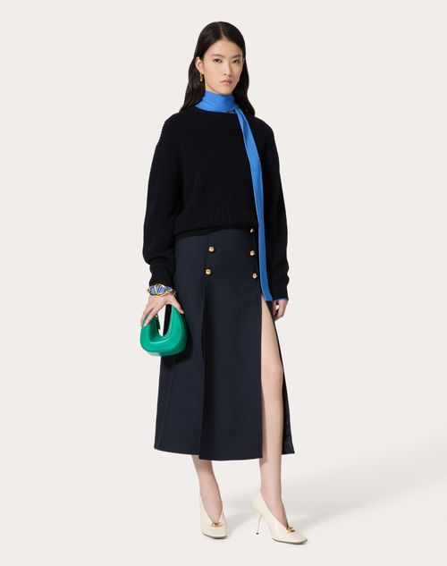 Valentino - Jupe Mi-longue En Crêpe Couture - Bleu Marine - Femme - Prêt-à-porter