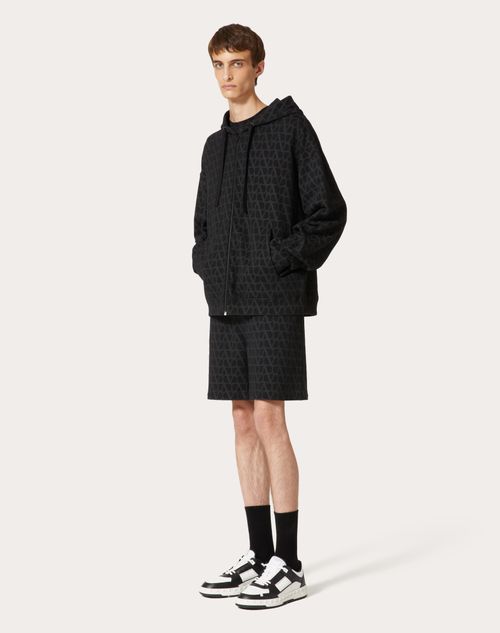 Valentino - Cotton Hooded Sweatshirt With Zipper And Toile Iconographe Print - Black - Man - Shelf - Mrtw - Pre Ss24 Toile