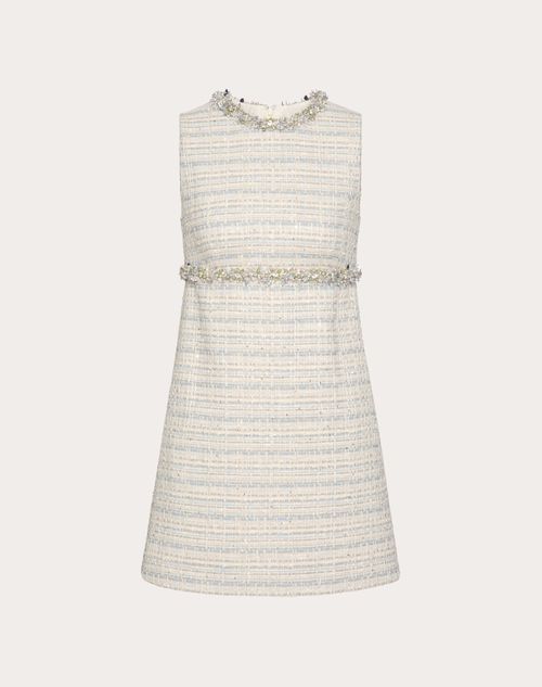 Valentino - Abito Corto In Delicate Tweed Ricamato - Avorio/grigio/azzurro - Donna - Abiti