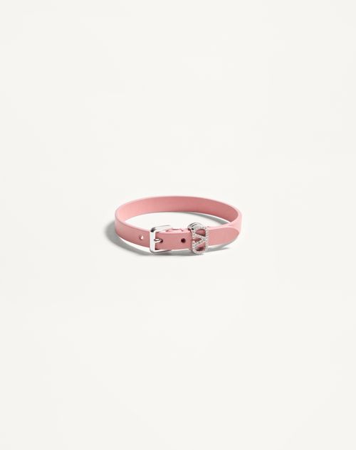 Valentino Garavani - Valentino Ovalette Bracelet In Leather And Swarovski® Crystals - Pink/crystal - Woman - Jewellery