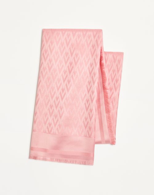 Valentino Garavani - Toute La V Wool And Silk Shawl - Pink - Woman - Soft Accessories