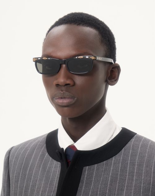 Valentino - Rechteckige Acetatfassungen - Schwarz/grau - Unisex - Sonnenbrillen