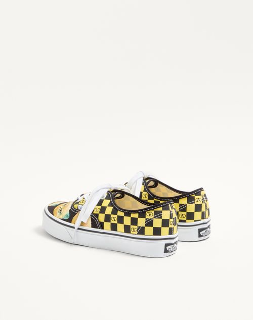 Valentino Garavani - Valentino Garavani And Vans Low-top Fabric Trainer With Vlogo Checkerboard Print And Le Chat De La Maison Print - Black/lemon - Woman - Sneakers