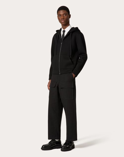 Valentino - Neoprene Sweatshirt With Hood And Zip - Black - Man - Apparel