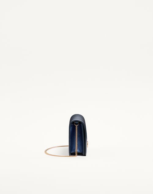 Valentino Garavani - Valentino Garavani Vlogo Signature Mini Shoulder Bag In Grainy Calfskin - Metallic Blue - Woman - Clutches