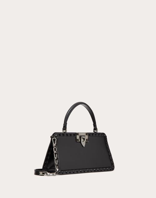 Valentino Garavani - Rockstud Calfskin Handbag - Black - Woman - Top Handle Bags