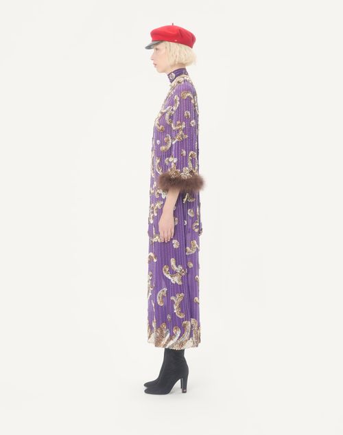 Valentino - フェザー付きエンブロイダリーシフォンドレス - パープル - ウィメンズ - ドレス