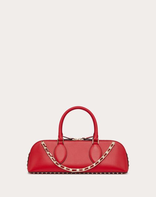 Valentino Garavani - Rockstud E/w Calfskin Handbag - Rouge Pur - Woman - Top Handle Bags