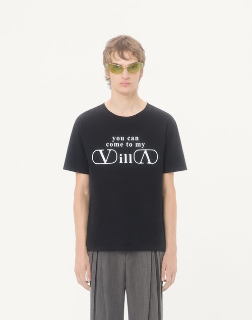 Valentino - Valentino Cotton Jersey T-shirt With You Can Come To My Villa Print - Black/white - Man - T-shirts And Sweatshirts