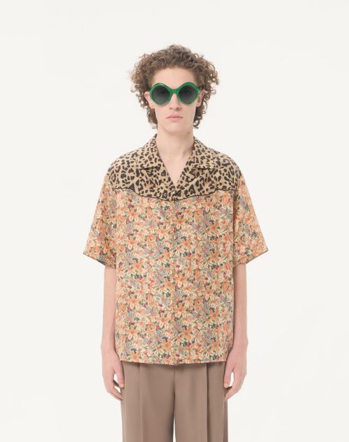 Valentino - Valentino Bowling Shirt In Silk Poplin With Fauve Eclat Animalier And Papier Floral Prints - Multicolour - Man - Shirts