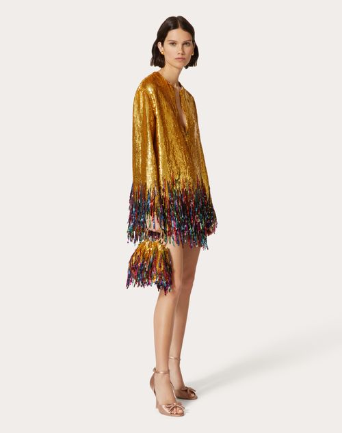 Valentino - Abito Corto In Organza Ricamato - Oro/multicolor - Donna - Abiti