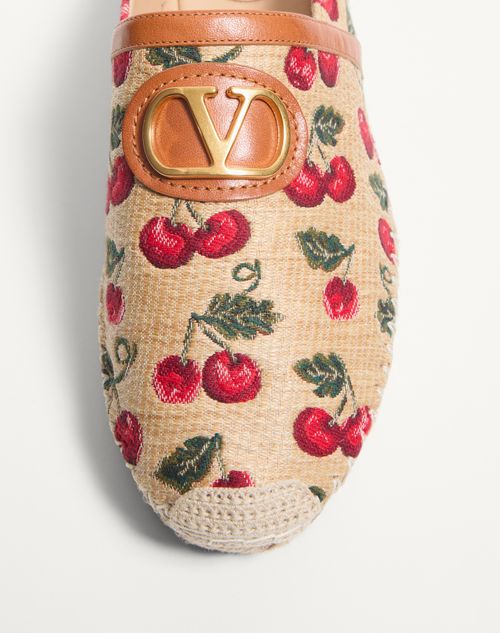 Valentino Garavani - Mules Vlogo Signature Avec Motif Cherryfic, Talon&nbsp;: 25&nbsp;mm - Naturel/rouge - Femme - Espadrilles Et Compensées