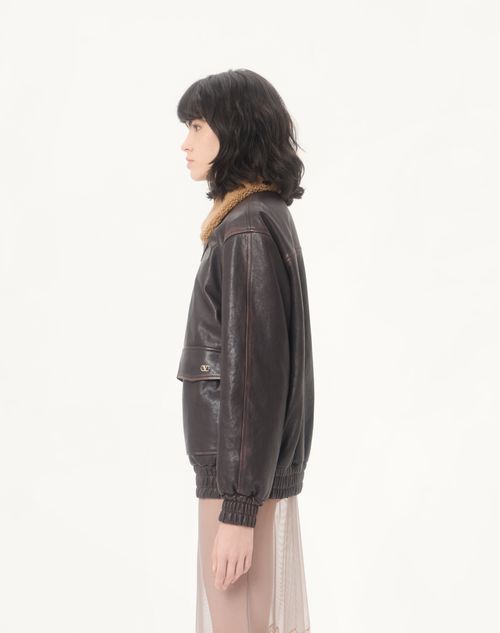 Valentino - Aged-effect Leather Caban - Testa Di Moro - Woman - Coats And Outerwear