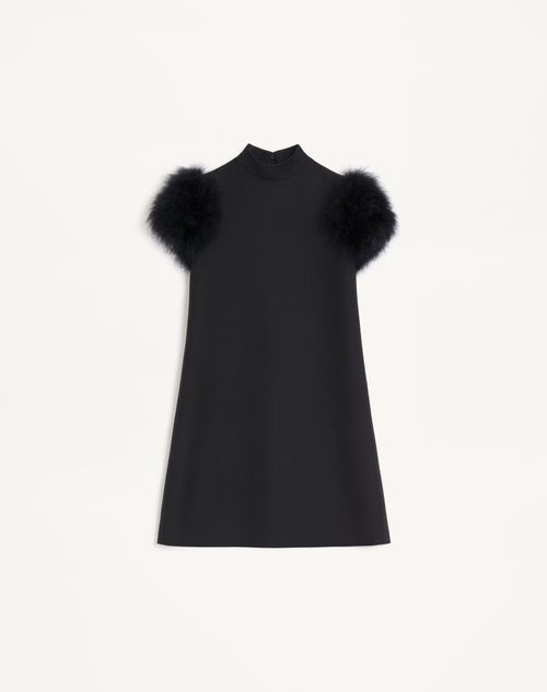 Valentino - Short Crepe Couture Dress With Feathers - Black - Woman - Dresses