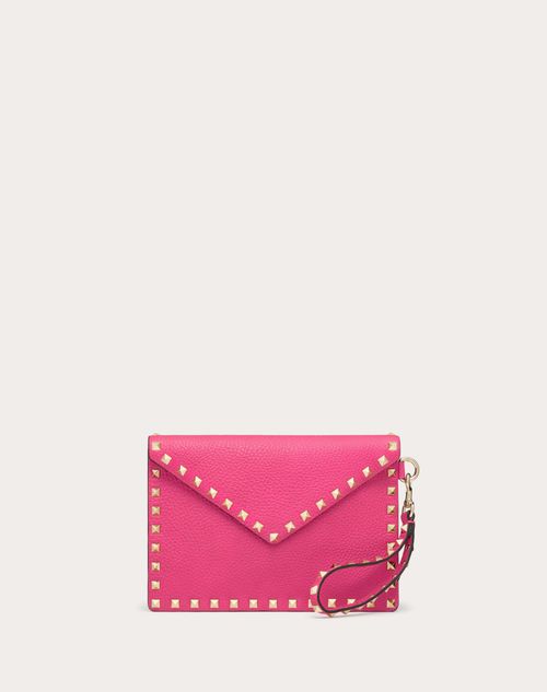 Rockstud Grainy Calfskin Pouch for Woman in Pink Pp | Valentino US