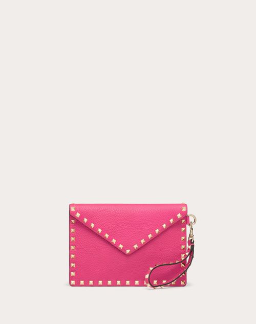 Valentino Garavani - Rockstud Grainy Calfskin Pouch - Pink Pp - Woman - Clutches