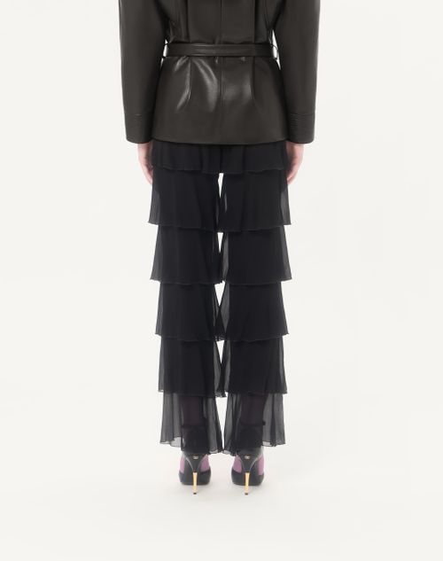 Valentino - Trousers In Light Georgette - Black - Woman - Trousers And Shorts