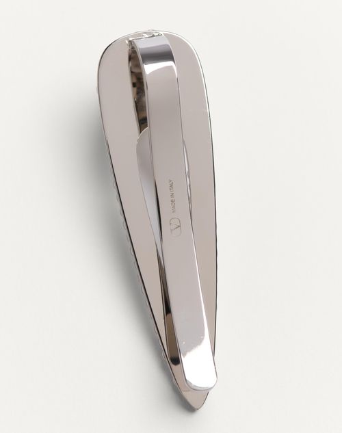Valentino Garavani - Vlogo Signature Metal Tie Clip With Swarovski® Crystals And Pearl - Palladium/cream - Man - Jewellery