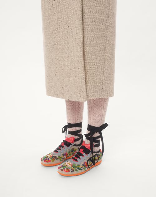 Valentino Garavani - Chromathon Canvas Sneaker With Floral Embroidery - Multicolor - Woman - Sneakers
