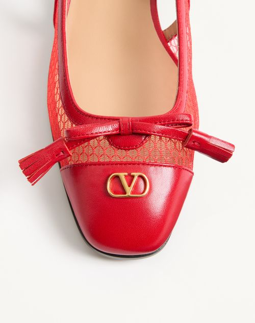 Valentino Garavani - Valet Du Roi Slingback Ballerina In Mesh And Kidskin 25mm - Rouge Pur - Woman - Ballerinas