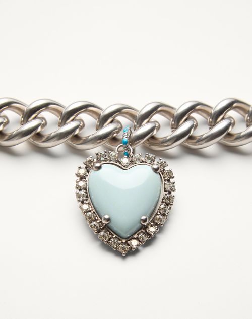 Valentino Garavani - Coeur Hyperbole Bracelet In Metal, Resin And Swarovski® Crystals - Palladium/azure - Woman - Jewelry