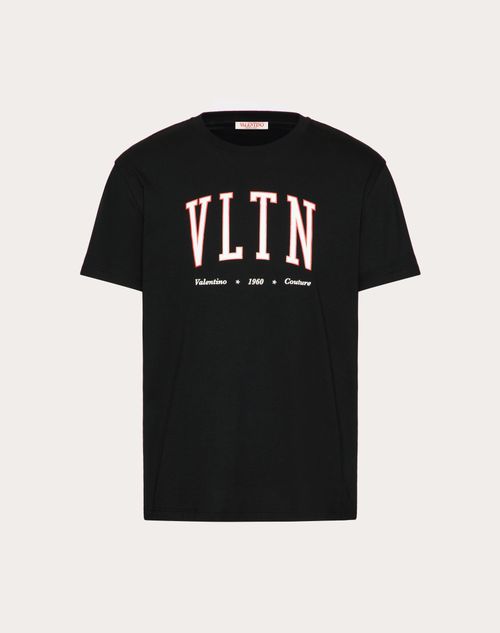 Valentino - Cotton Crewneck T-shirt With Vltn Print - Black/white/red - Man - Gifts For Him
