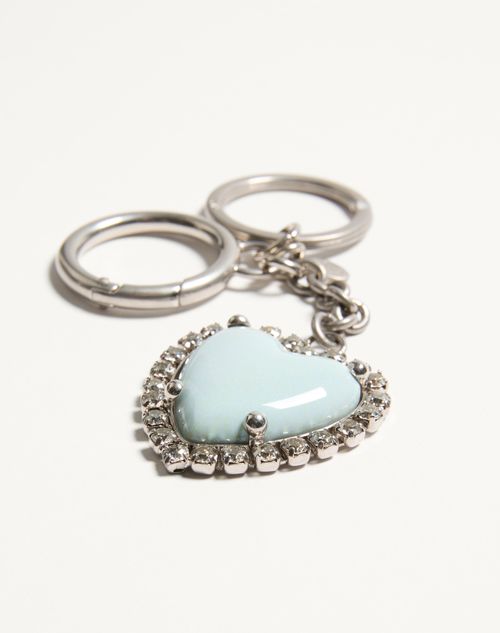 Valentino Garavani - Coeur Hyperbole Bag Charm With Key Chain In Metal, Synthetic Material, And Crystals - Palladium/azure - Woman - Accessories
