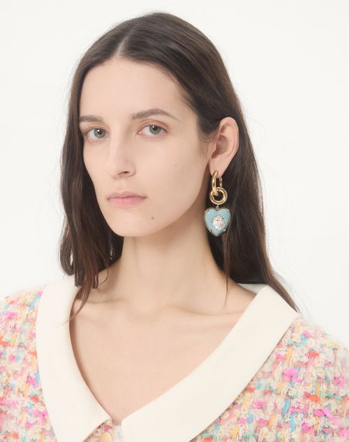 Valentino Garavani - Coeur Hyperbole Earrings In Metal, Resin And Swarovski® Crystals - Gold/azure - Woman - Fashion Jewelry