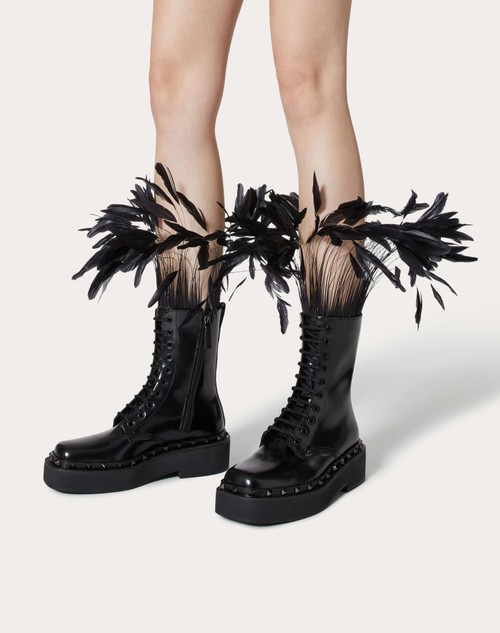 Rockstud leather combat boots