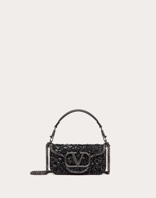 Small Locò Shoulder Bag With Crystals for Woman in Black | Valentino US