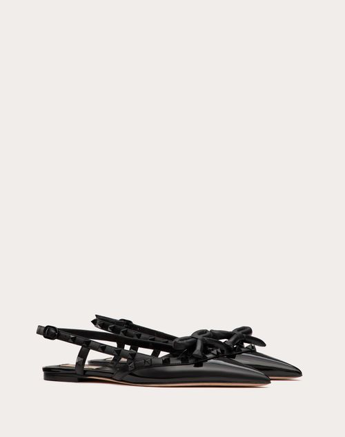 Valentino Garavani - Rockstud Bow Slingback Ballerina In Patent Leather With Tone-on-tone Studs - Black - Woman - Shoes
