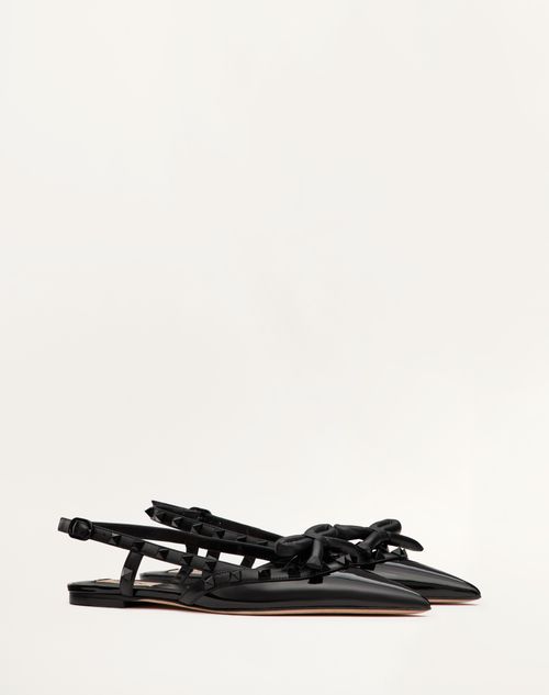 Valentino Garavani - Rockstud Bow Slingback Ballerina In Patent Leather With Tone-on-tone Studs - Black - Woman - Ballerinas