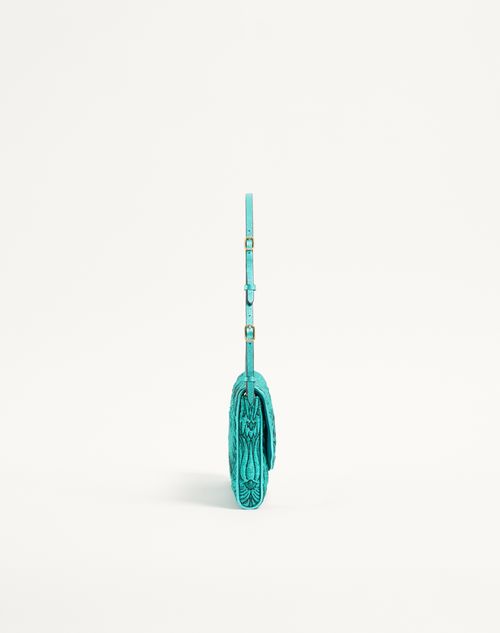 Valentino Garavani - Valentino Garavani Devain Small Shoulder Bag In Jacquard Cloqué Lurex Fabric - Teal - Woman - Shoulder Bags