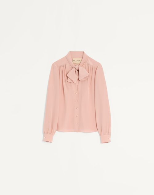 Valentino - Camisa De Crepé De China Con Chalina - Rosa Antiguo - Mujer - Camisas Y Tops