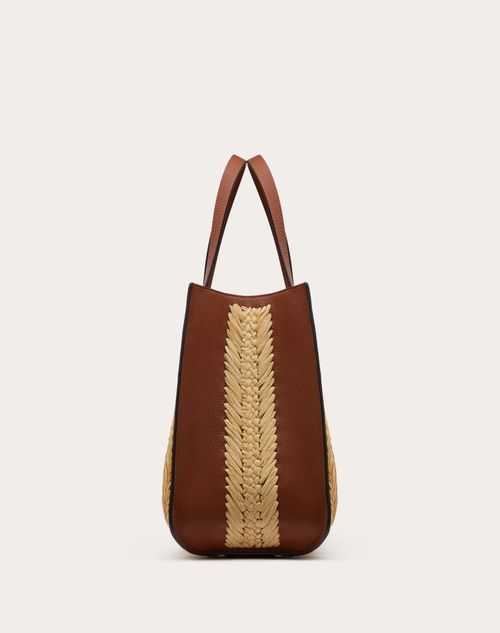 Shop Valentino Garavani VLogo Raffia & Leather Tote