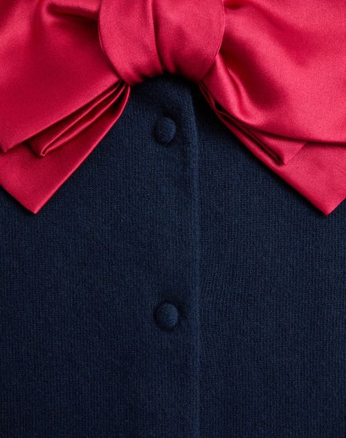 Valentino - Cardigan With Bow - Navy/ Red - Woman - Knitwear