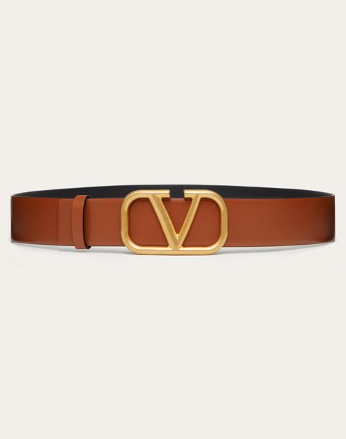 Valentino Garavani - Vlogo Signature Calfskin Belt 40 Mm - Saddle Brown - Man - Belts - M Accessories