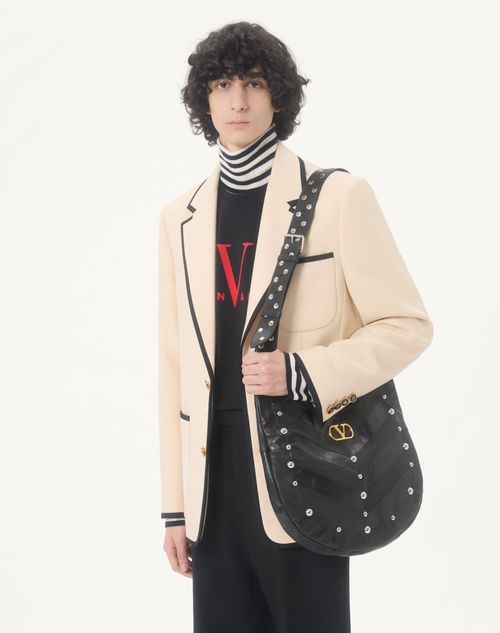 Valentino - Valentino High-neck Wool Jumper With Vlogo Patch - Ivory/navy - Man - Knitwear