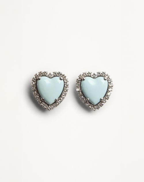 Valentino Garavani - Coeur Hyperbole Earrings In Metal, Resin And Swarovski® Crystals - Palladium/azure - Woman - Fashion Jewelry